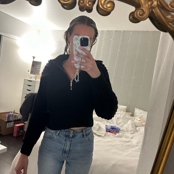 H&M Black Chunky Knit Half-Zip Sweater Size XS - Picture 9 of 11